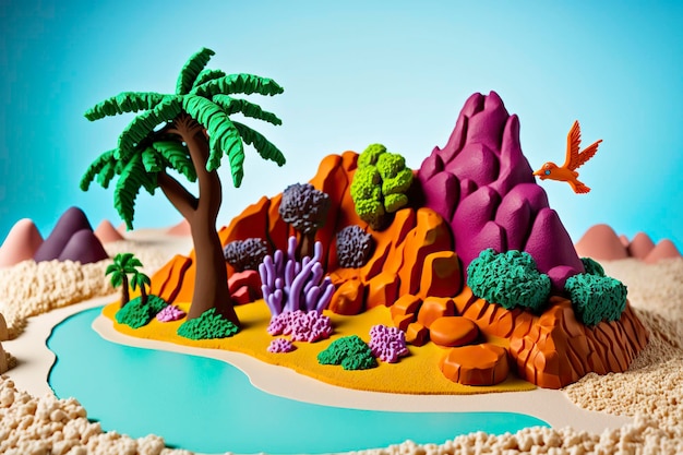 Plasticine art tropical island Generative AIx9