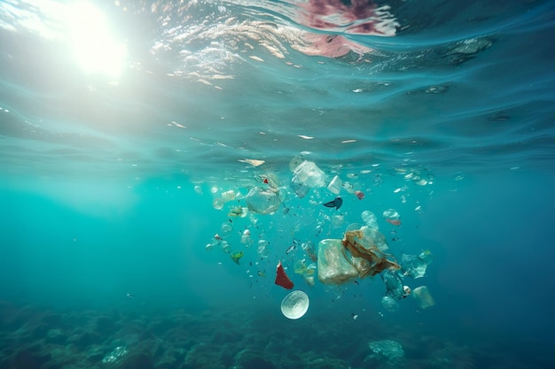 Plasticvervuiling in de oceaan die het mariene leven schaadt