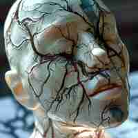 Photo plastinated face but the veins are iridescent generated ai photo