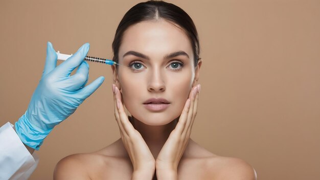 Plastische chirurgie en schoonheidsinjectie concept aantrekkelijke jonge vrouw die botox krijgt voor rimpels