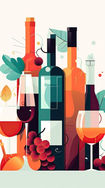 Plat kleurrijk ontwerp wijnproeverij banner met moderne flyer kaart Grafische illustratie AI generatief