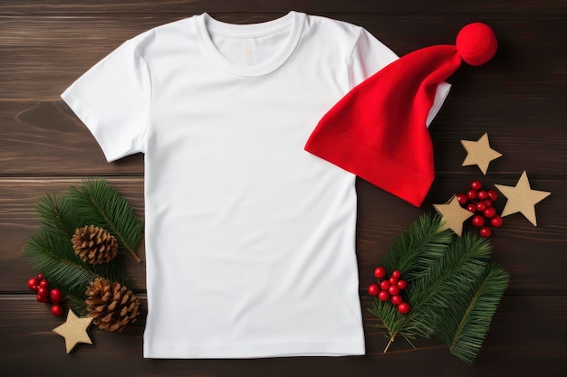 Plat lag blanco witte en rode t-shirt kerstsfeer