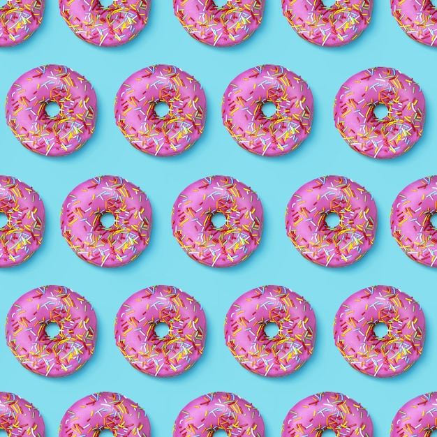 Plat lag donuts naadloos patroon Mode minimalistische stijl Bovenaanzicht Glazed iced hagelslag