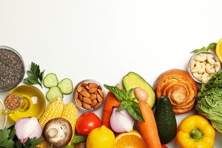 Foto plat leggen van verschillende groenten en fruit