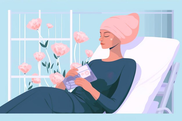 plat ontwerp chemotherapie illustratie vrouwen die chemotherapie ondergaan generatieve ai