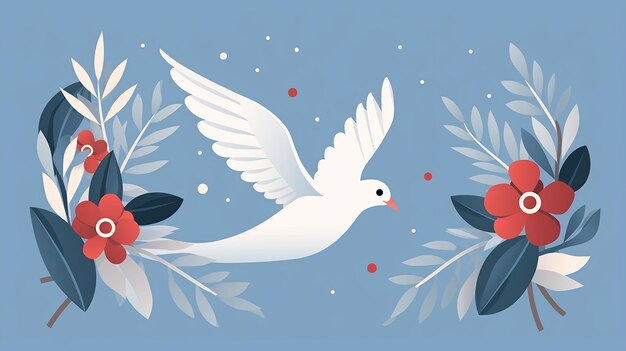 plat ontwerp illustratie van een duif en bloem op blauwe achtergrond voor internationale dag van de vrede ba...