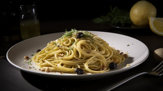 A plate of aglio olio pasta