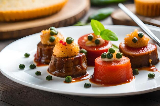 a plate of appetizers with a knife and fork