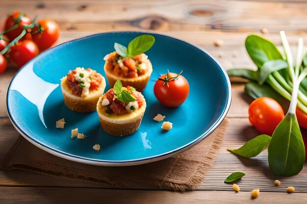 A plate of appetizers with tomatoes and basil
