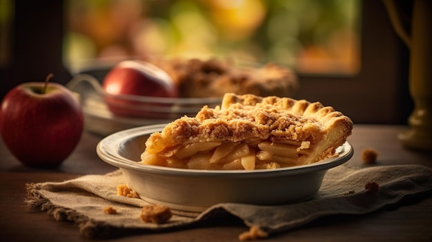 A plate of apple pie on the table