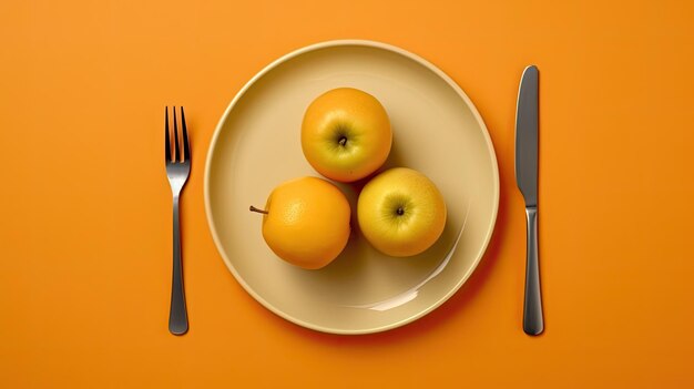 a plate of apples and oranges on a table