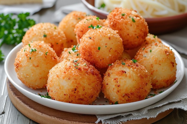 A plate of arancini a Sicilian dish of stuffed rice balls coated in breadcrumbs and fried