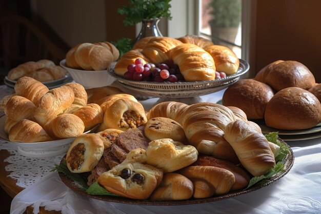 plate of assorted breads baked in different shapes and sizes created with generative ai