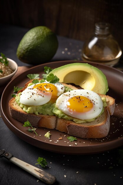 A plate of avocado toast with an egg on it