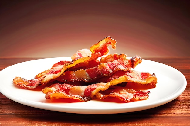 A plate of bacon on a table