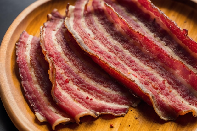 A plate of bacon on a table