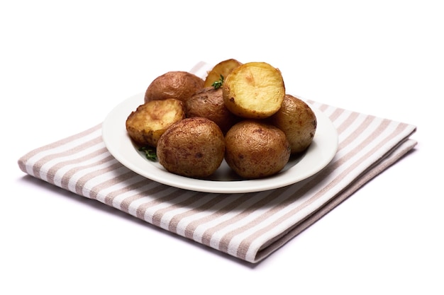 Plate of baked potato isolated on white background