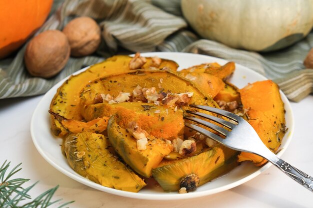 Plate of baked pumpkin