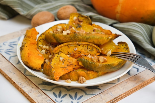 Plate of baked pumpkin