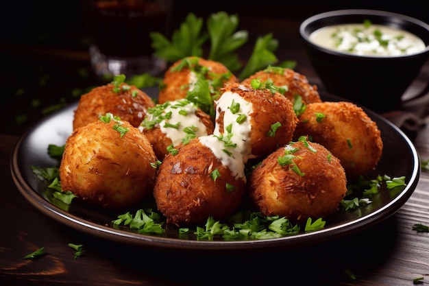 Plate of balls POTATO CROQUETTES closeup