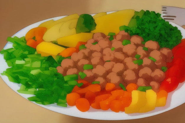 A plate of beans, celery, and other vegetables with a yellow background.