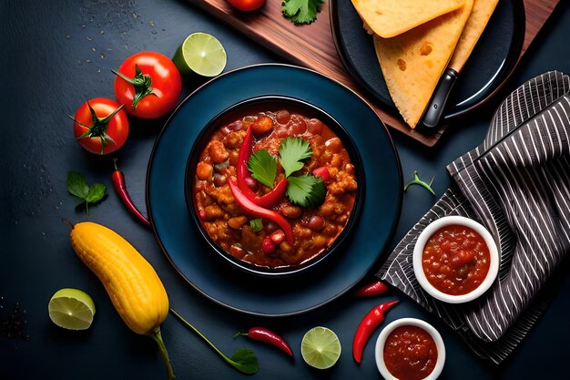 Foto un piatto di fagioli con chili e chili su di esso