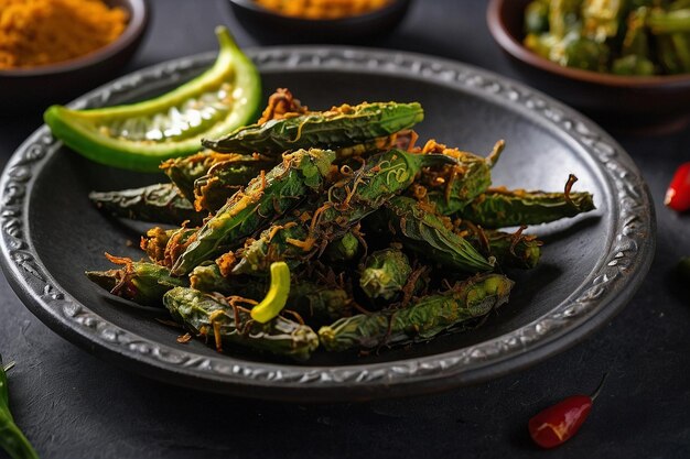 Photo plate of bhindi fry with crispy okra