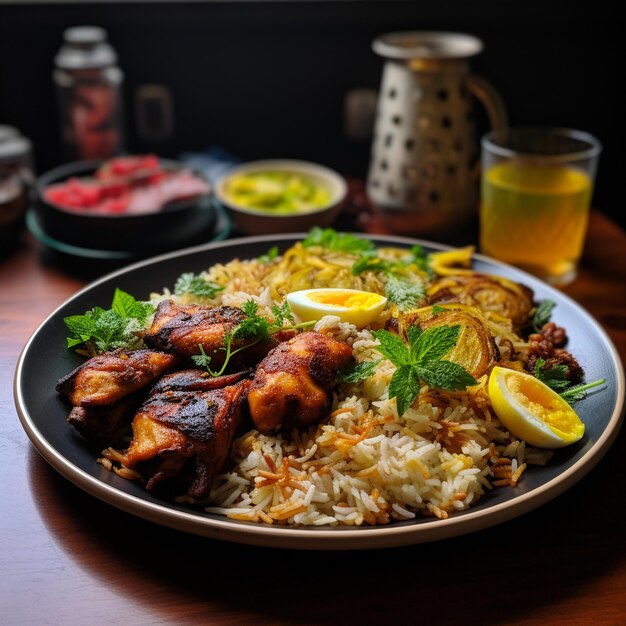 A plate of biryani with a bunch of spices on it