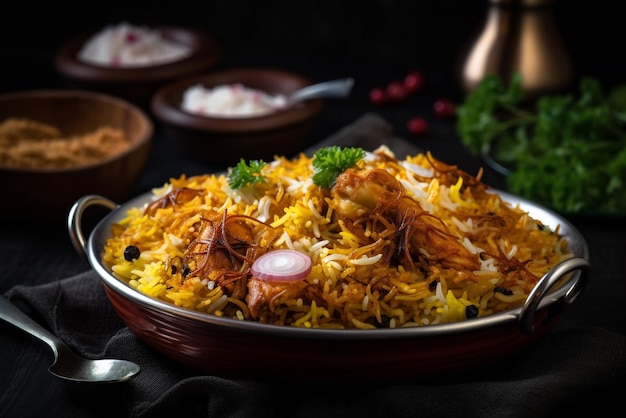 A plate of biryani with a spoonful of food