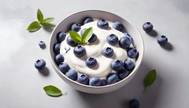 Plate of blueberries with yogurt