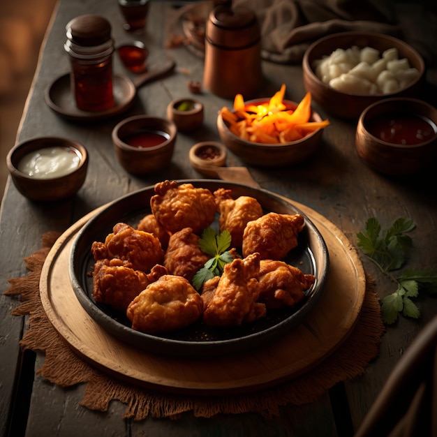 Plate of boneless chicken wings with buffalo sauce