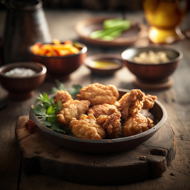 Plate of boneless chicken wings with buffalo sauce