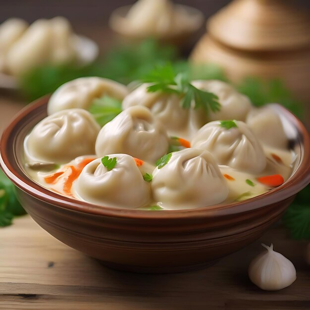 Photo a plate or a bowl of russian pelmeni ai