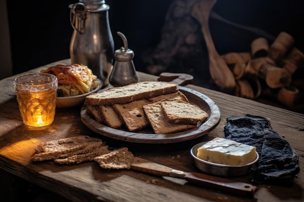 a plate of bread and butter on a table