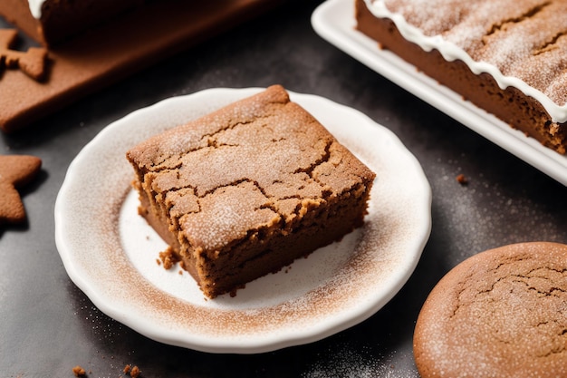 A plate of brownies with a cake on it