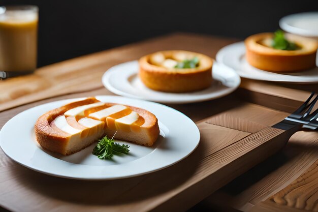 スライスチーズケーキがのったケーキの皿