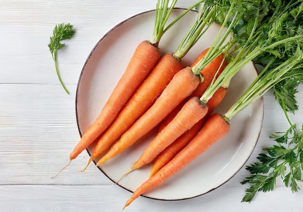 A plate of carrots is on a wooden table