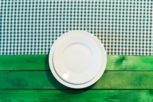 The plate on checkered table cloth