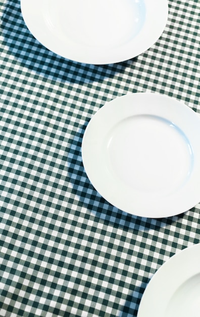 The plate on checkered table cloth