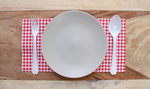 The plate on checkered tablecloth