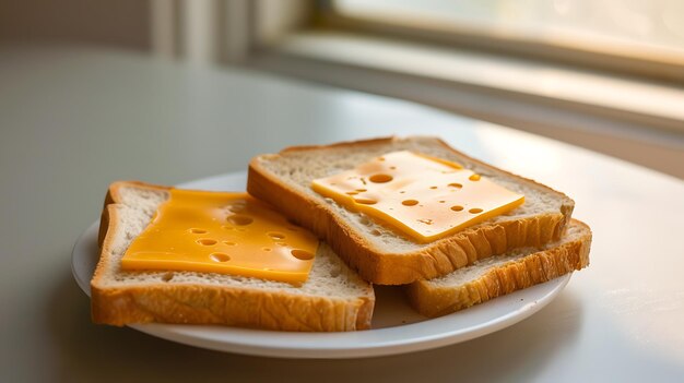 a plate of cheese and bread with a window behind it