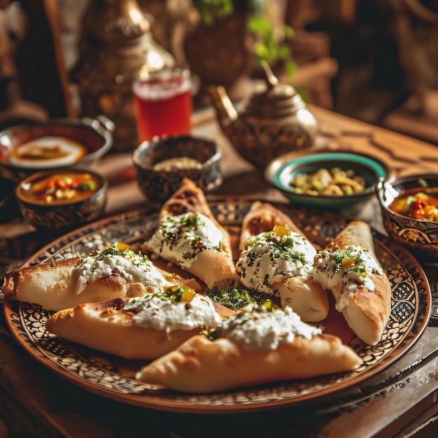 Photo a plate of cheese croissants traditional muslim food at the end of ramadan ramadan as a time of fasting and prayer for muslims