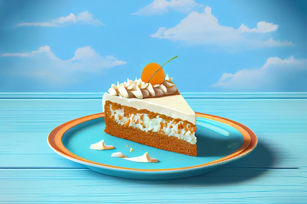 Photo a plate of cheesecake piece garnished with apricot slices generative ai