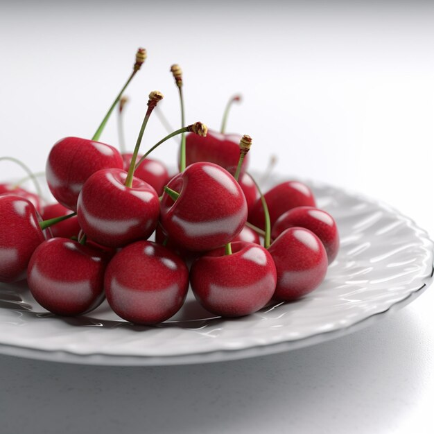 Photo a plate of cherries with white frosting on it