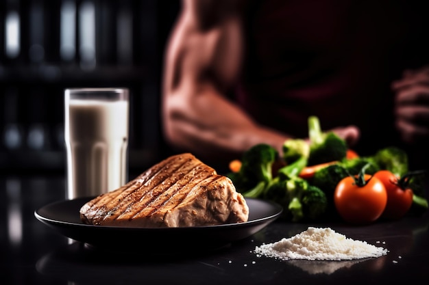 鶏の胸肉のフィットネスミールのプレート