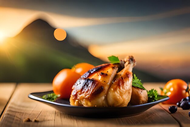 a plate of chicken breast and tomatoes with a spoon