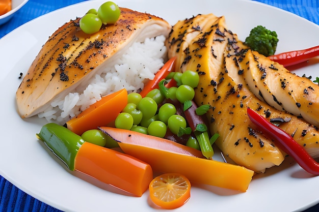 A plate of chicken breast with rice