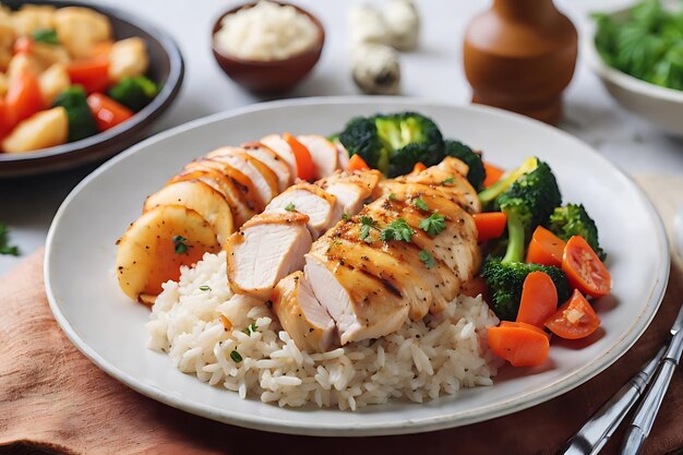 Photo a plate of chicken breast with rice