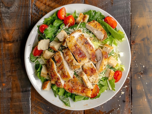 a plate of chicken salad and salad with a salad