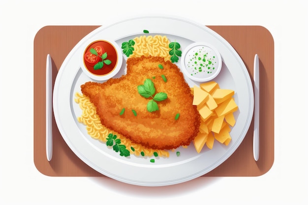 Photo plate of chicken schnitzel isolated on white background top view